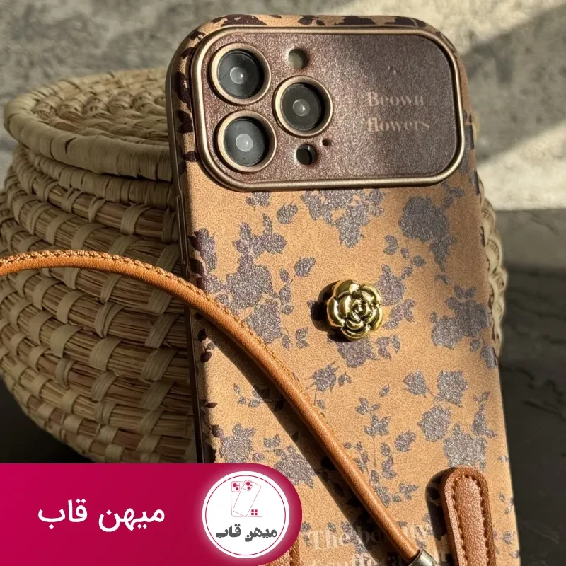 قاب موبایل آیفون گل و برگ پاییزی + بندست