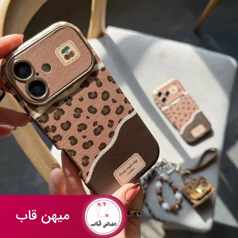 قاب گوشی چرمی cherry leopard