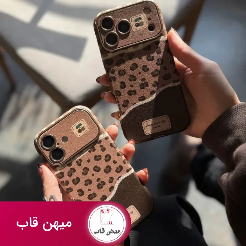 قاب گوشی چرمی cherry leopard