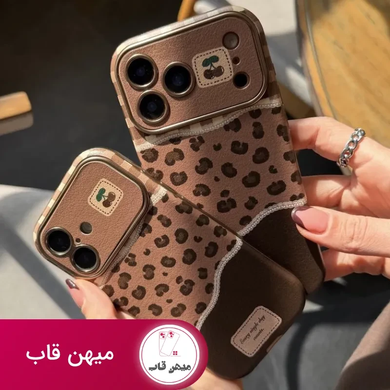 قاب گوشی چرمی cherry leopard
