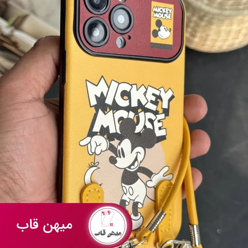 قاب موبایل آیفون میکی موس لیمویی + بندست