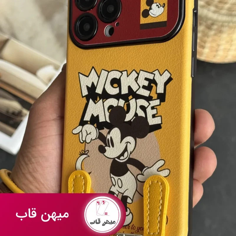 قاب موبایل آیفون میکی موس لیمویی + بندست