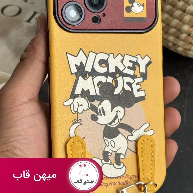 قاب موبایل آیفون میکی موس لیمویی + بندست