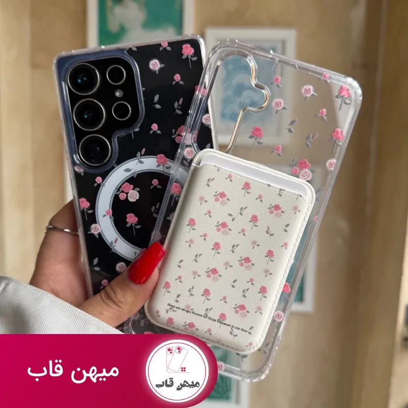 قاب گوشی گل رز همراه با ولت مگ سیف