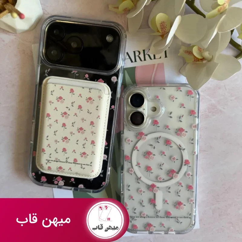 قاب گوشی گل رز همراه با ولت مگ سیف