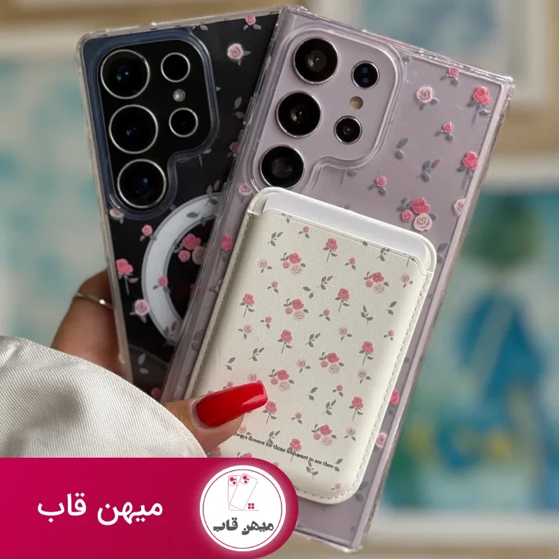 قاب گوشی گل رز همراه با ولت مگ سیف