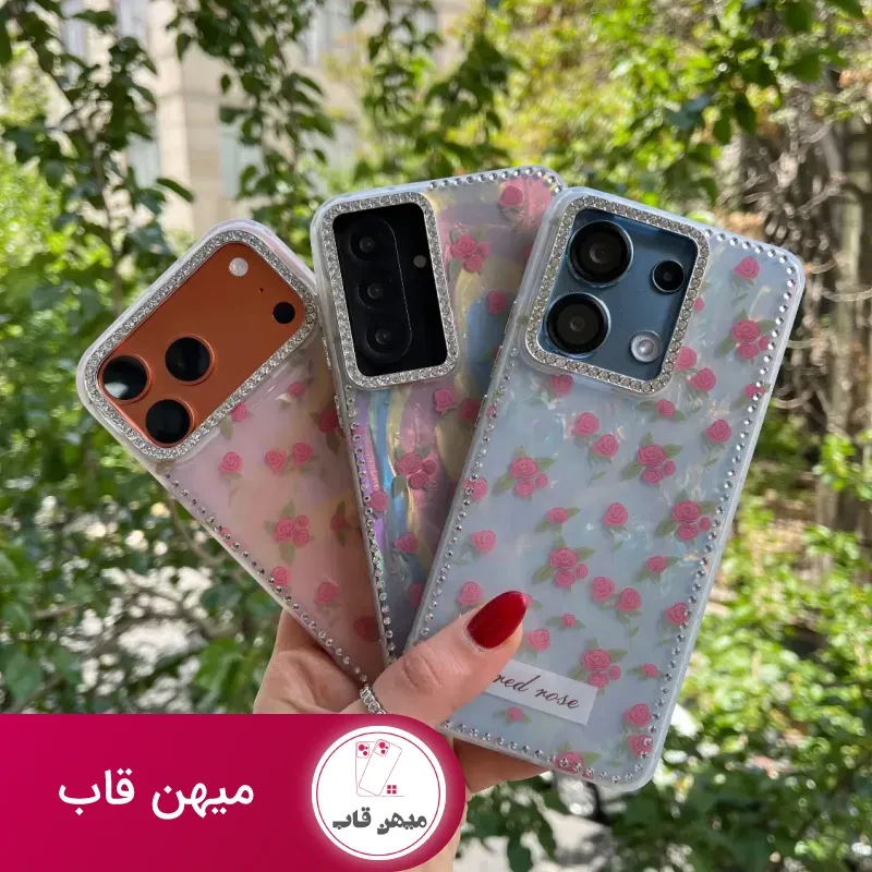 قاب گوشی ماربل نگین دار طرح باغ گل رز