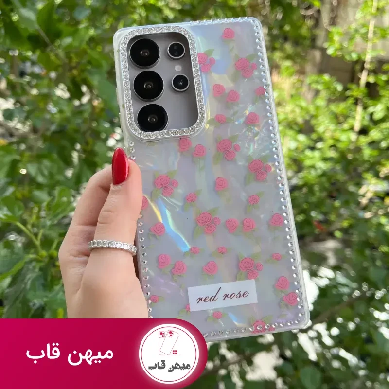 قاب گوشی ماربل نگین دار طرح باغ گل رز