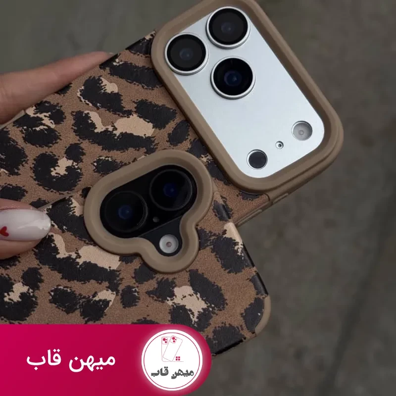 قاب آیفون مخملی پلنگی به همراه آویز توپی
