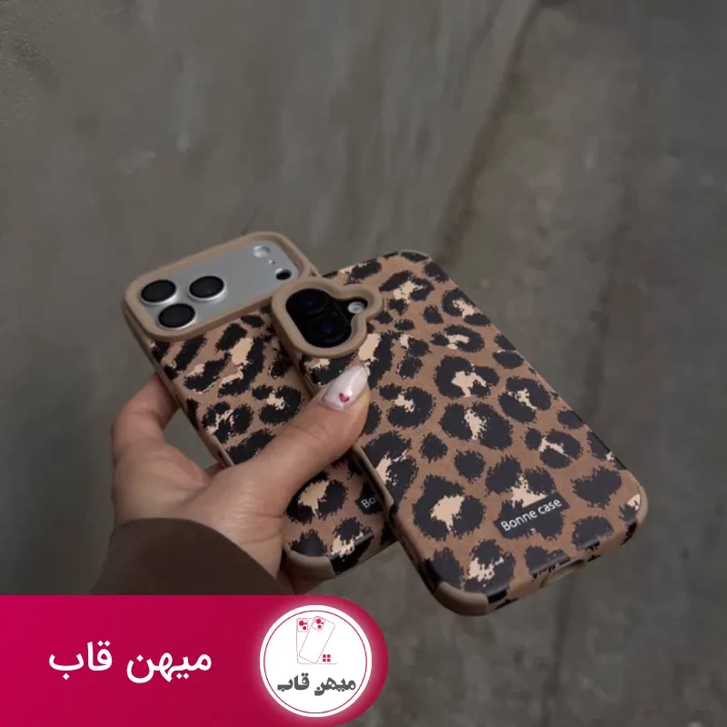 قاب آیفون مخملی پلنگی به همراه آویز توپی