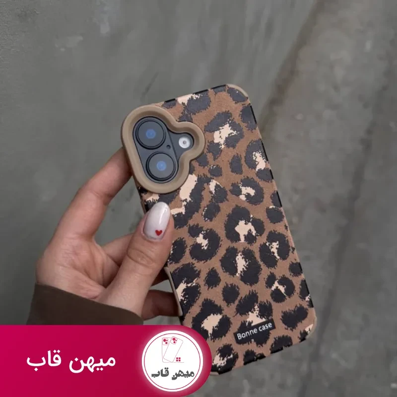قاب آیفون مخملی پلنگی به همراه آویز توپی