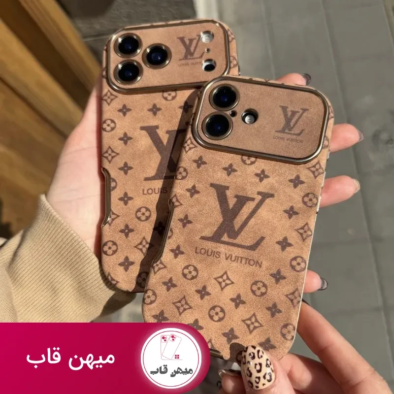 قاب گوشی موکا مونگرام - چرم قهوه ای طرح لویی ویتون