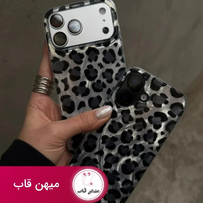 قاب آیفون کرومی پلنگی سیاه سفید