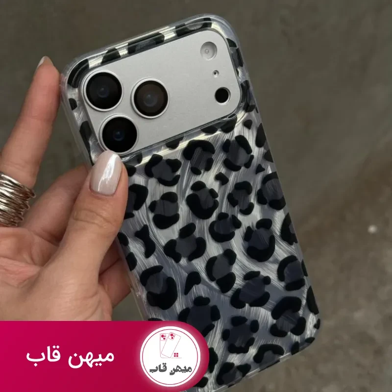 قاب آیفون کرومی پلنگی سیاه سفید