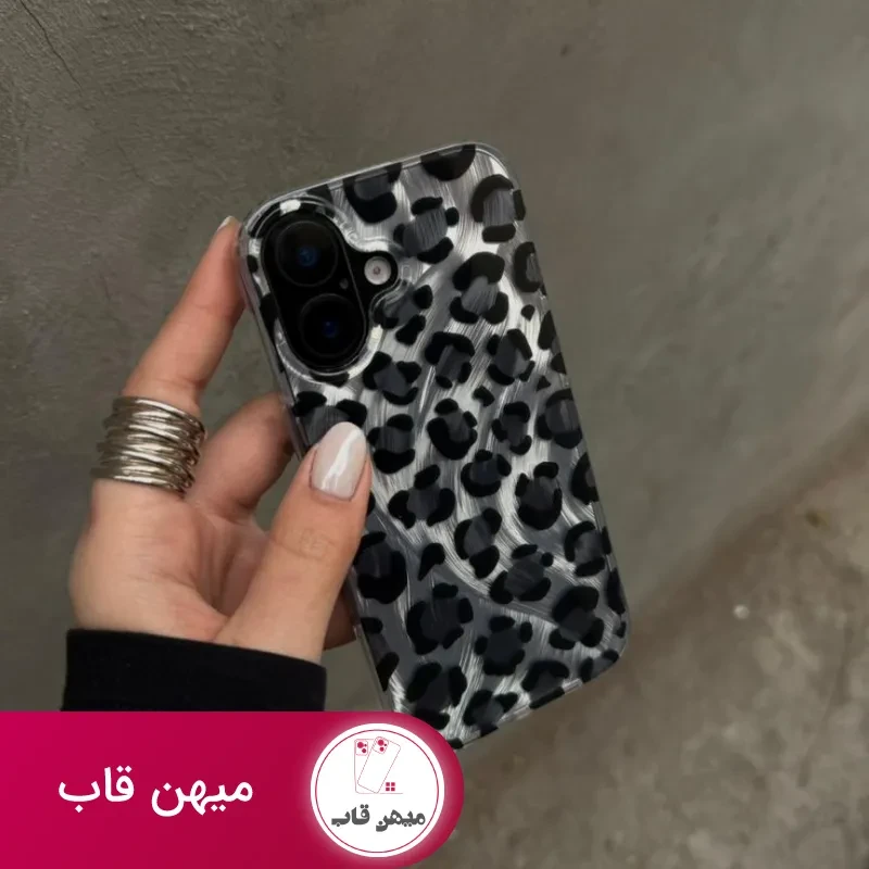 قاب آیفون کرومی پلنگی سیاه سفید