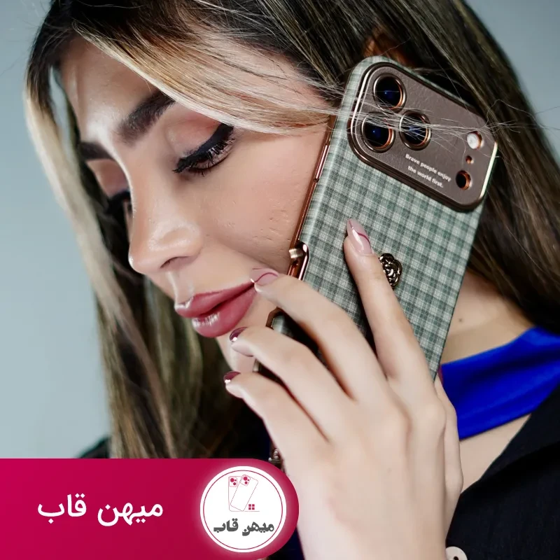قاب موبایل آیفون چهارخونه سبز این نیز بگذرد + بندست