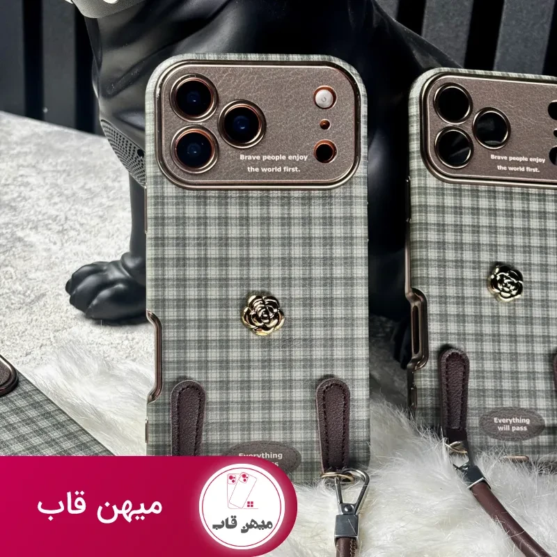 قاب موبایل آیفون چهارخونه سبز این نیز بگذرد + بندست