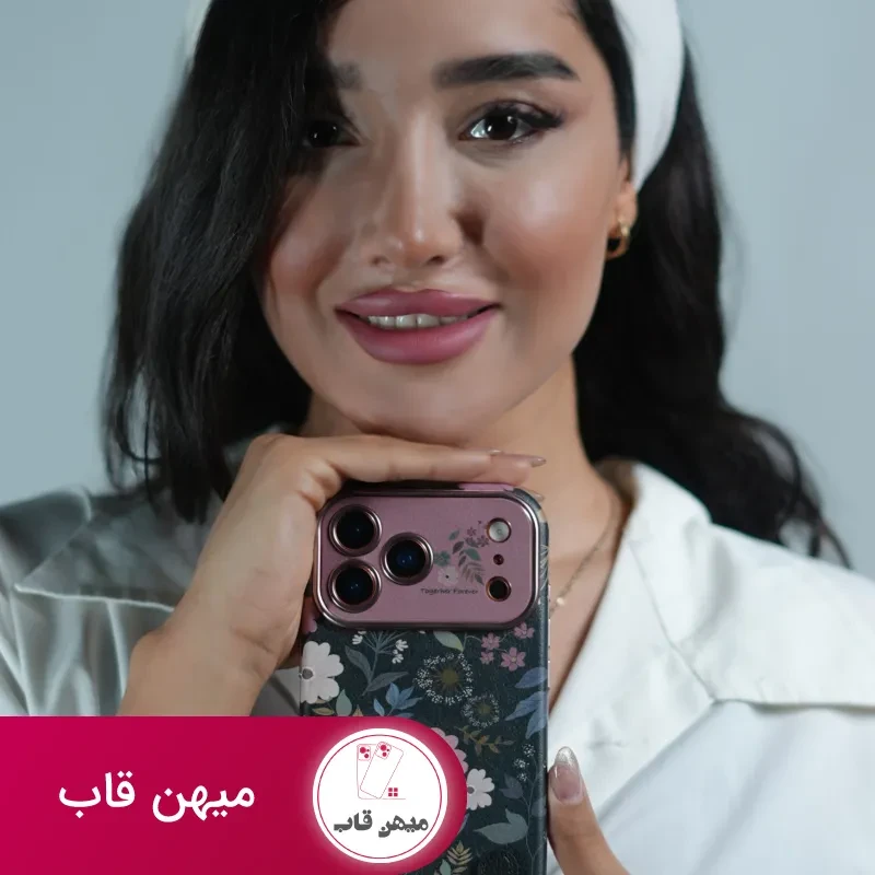 قاب موبایل آیفون بلوم کیس همراه با بند کوتاه گلدار و بند بلند