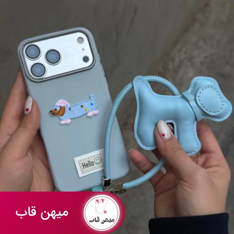 قاب گوشی سگ سوسیسی با بند چرم و آویز