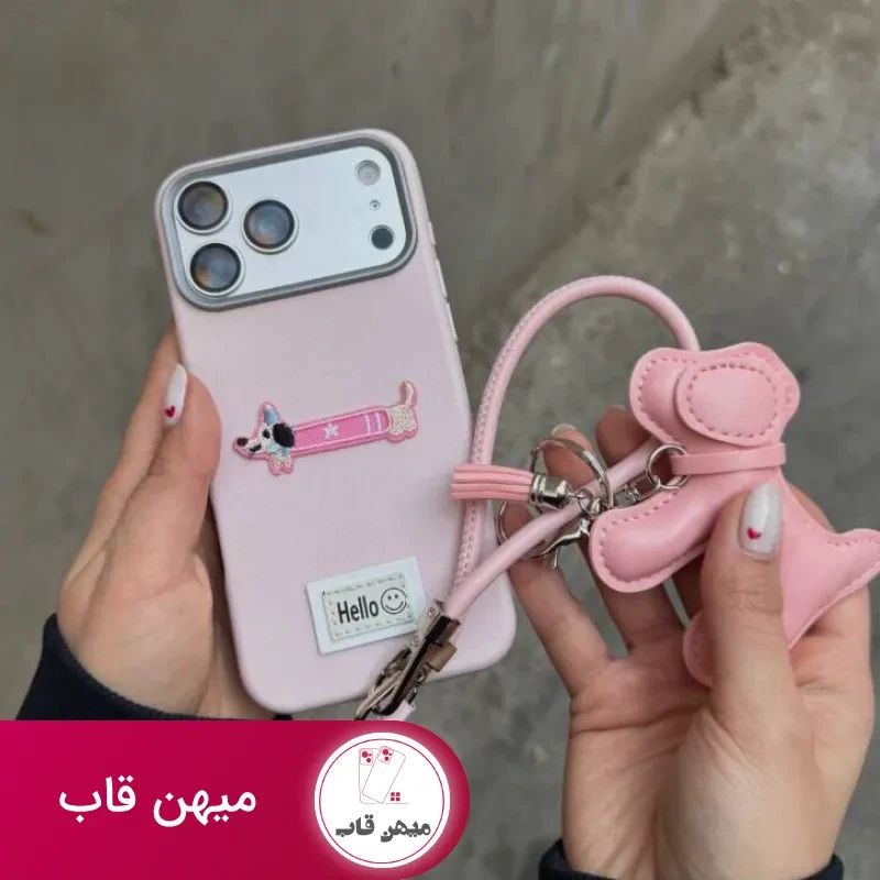 قاب گوشی سگ سوسیسی با بند چرم و آویز