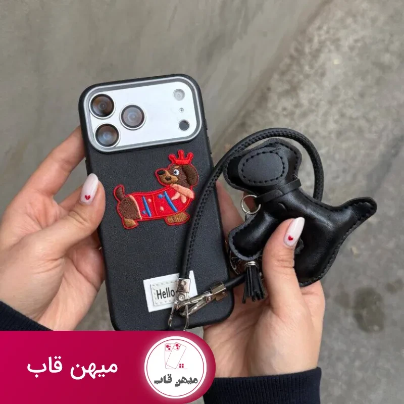 قاب گوشی سگ سوسیسی با بند چرم و آویز