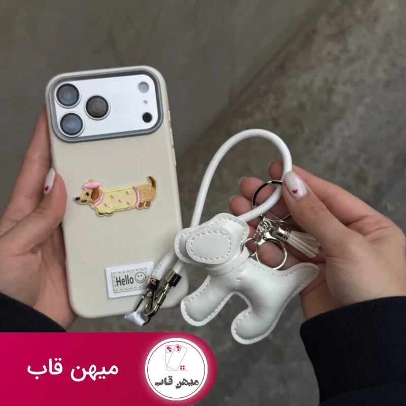 قاب گوشی سگ سوسیسی با بند چرم و آویز