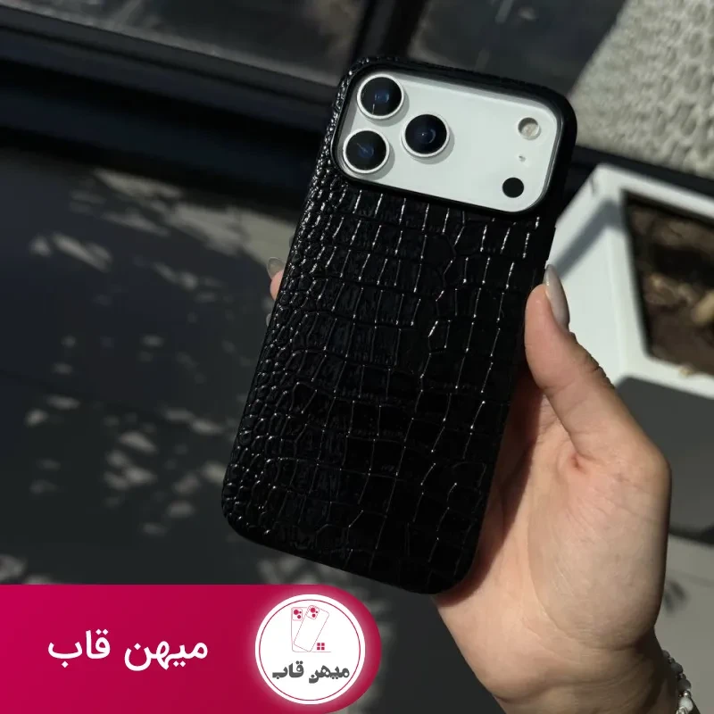 قاب آیفون چرمی پوست ماری ، پایتون مشکی