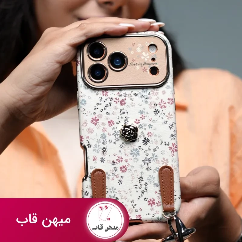 قاب موبایل آیفون پتال لوکس گلای ریز + بندست چرمی