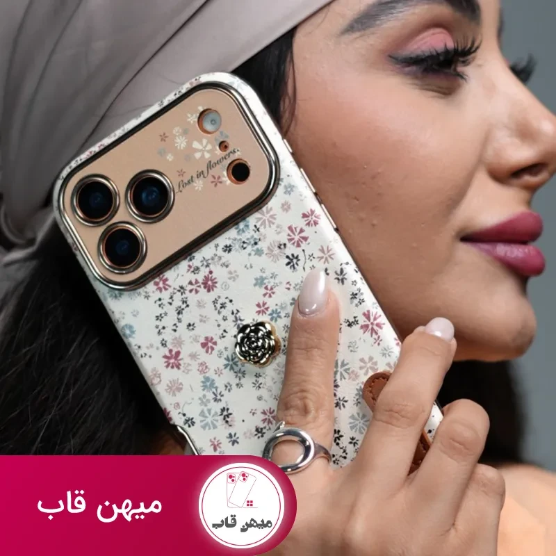 قاب موبایل آیفون پتال لوکس گلای ریز + بندست چرمی