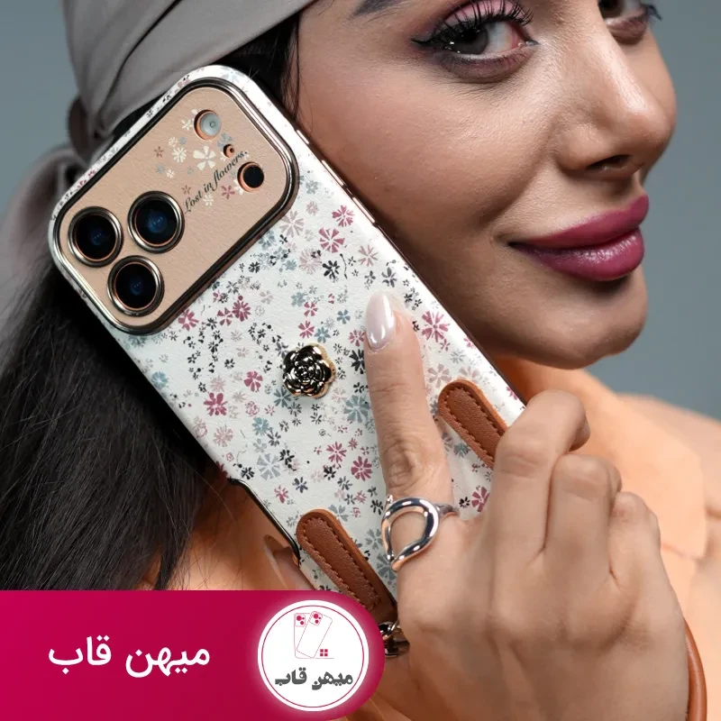 قاب موبایل آیفون پتال لوکس گلای ریز + بندست چرمی