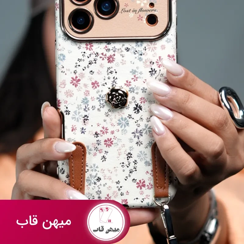 قاب موبایل آیفون پتال لوکس گلای ریز + بندست چرمی