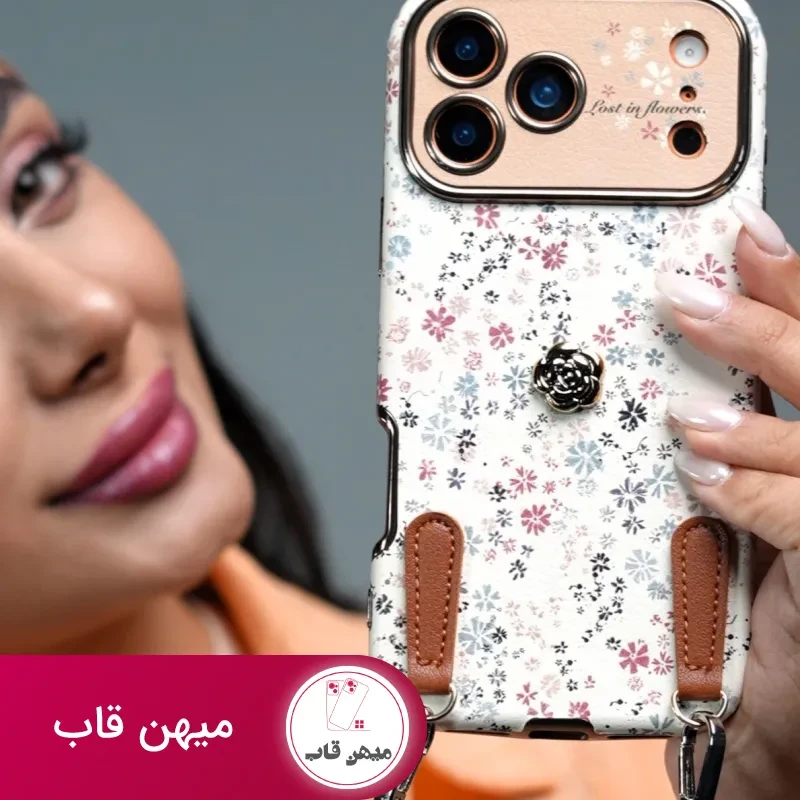 قاب موبایل آیفون پتال لوکس گلای ریز + بندست چرمی