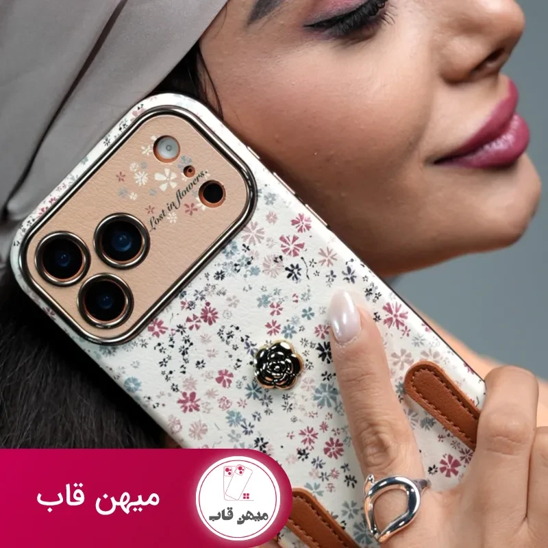 قاب موبایل آیفون پتال لوکس گلای ریز + بندست چرمی