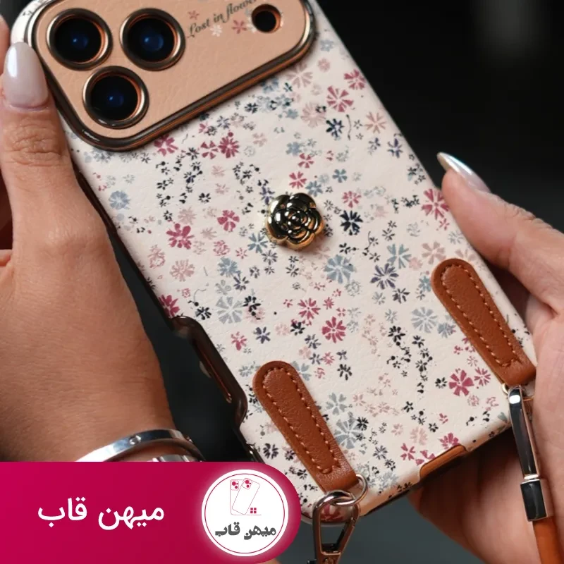 قاب موبایل آیفون پتال لوکس گلای ریز + بندست چرمی