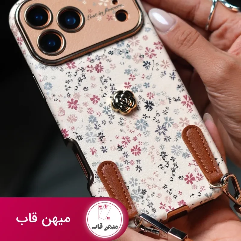 قاب موبایل آیفون پتال لوکس گلای ریز + بندست چرمی