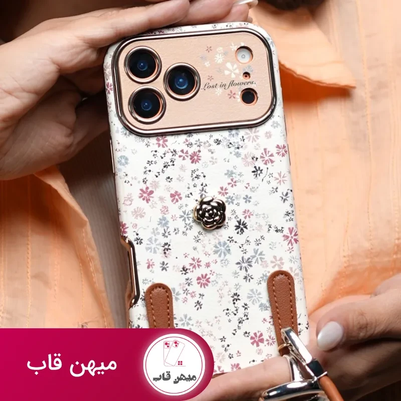 قاب موبایل آیفون پتال لوکس گلای ریز + بندست چرمی
