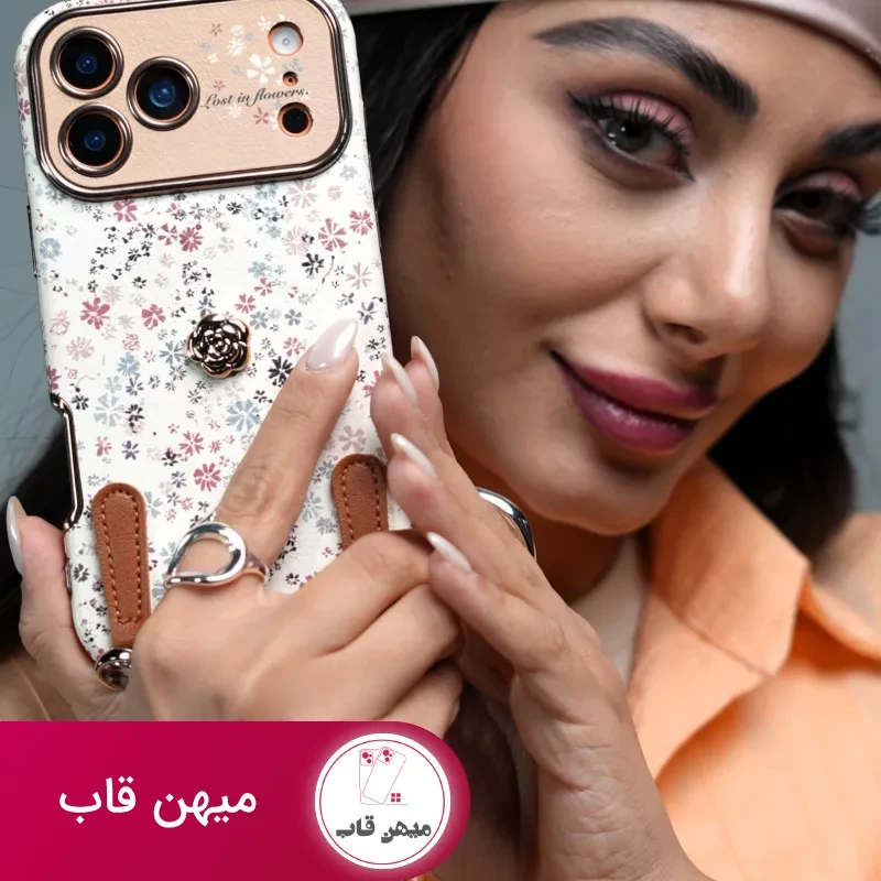 قاب موبایل آیفون پتال لوکس گلای ریز + بندست چرمی
