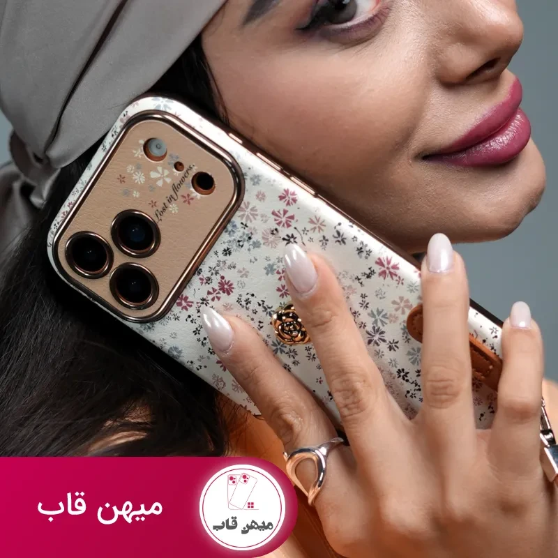 قاب موبایل آیفون پتال لوکس گلای ریز + بندست چرمی