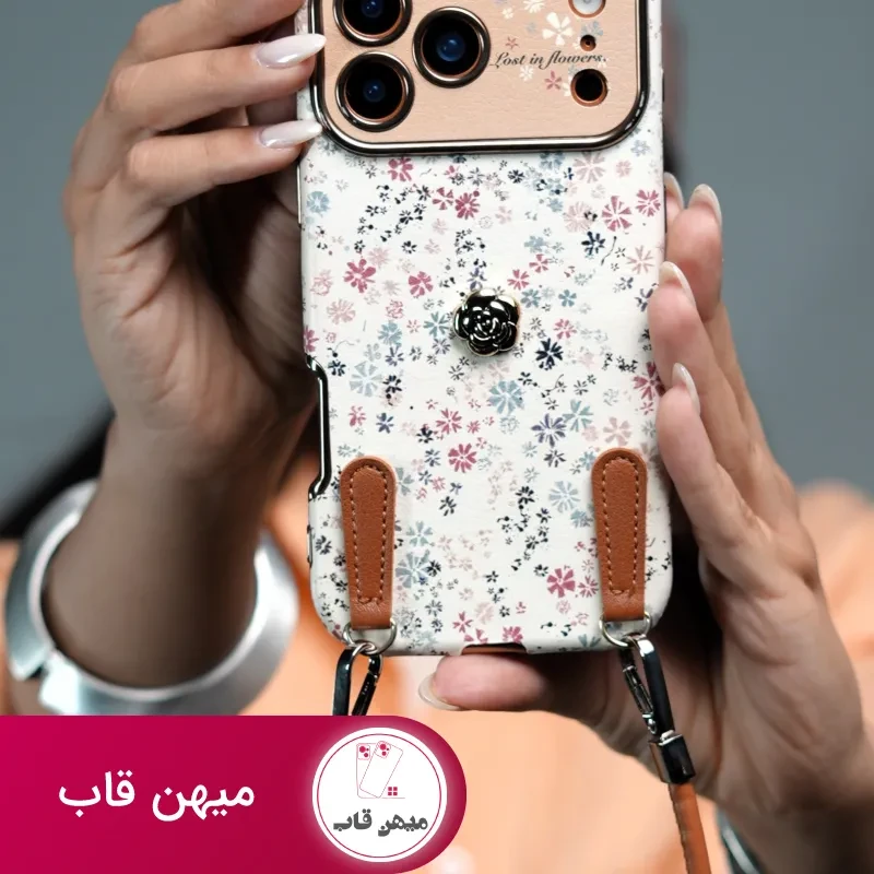 قاب موبایل آیفون پتال لوکس گلای ریز + بندست چرمی