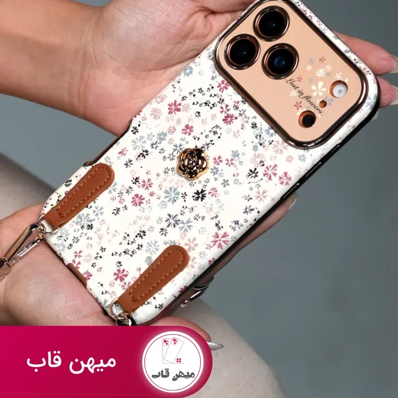 قاب موبایل آیفون پتال لوکس گلای ریز + بندست چرمی