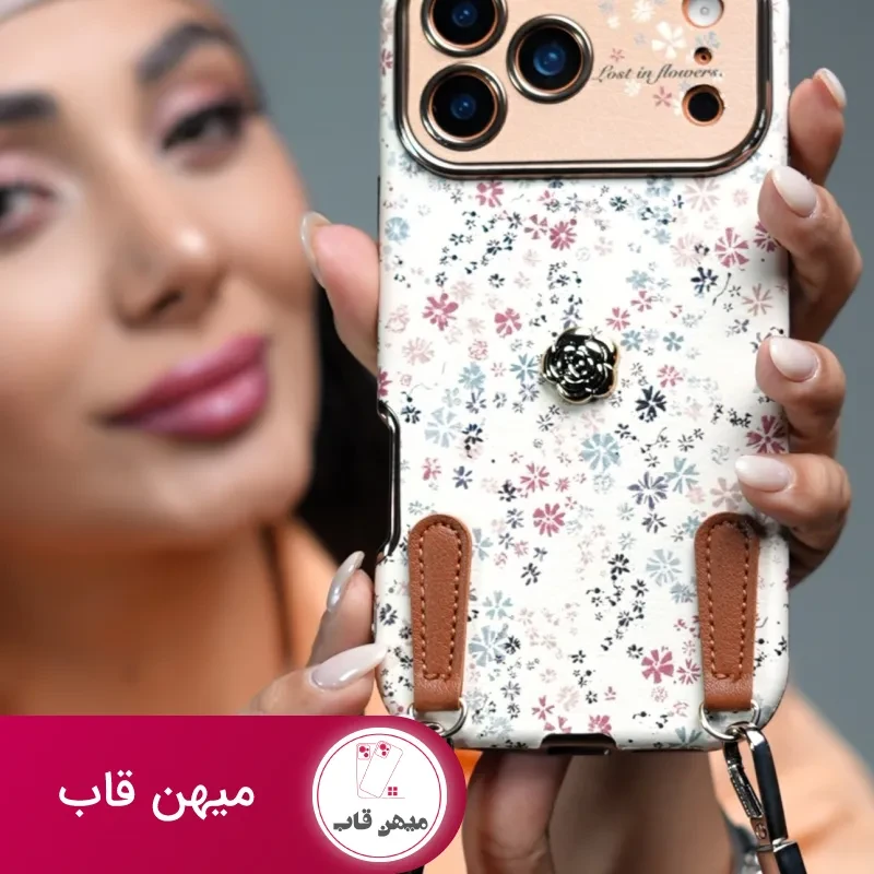 قاب موبایل آیفون پتال لوکس گلای ریز + بندست چرمی