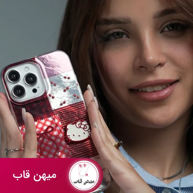 قاب آیفون کیتی چری آلبالویی پاپیون دار