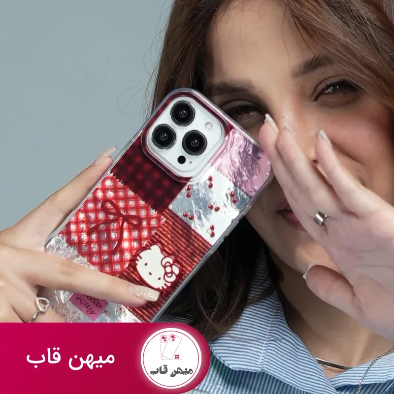 قاب آیفون کیتی چری آلبالویی پاپیون دار
