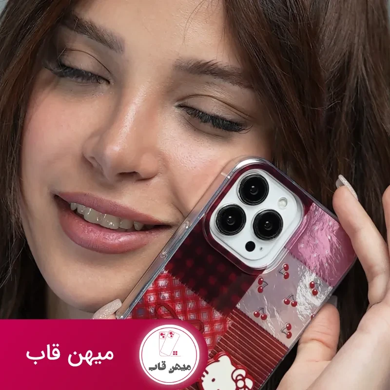 قاب آیفون کیتی چری آلبالویی پاپیون دار