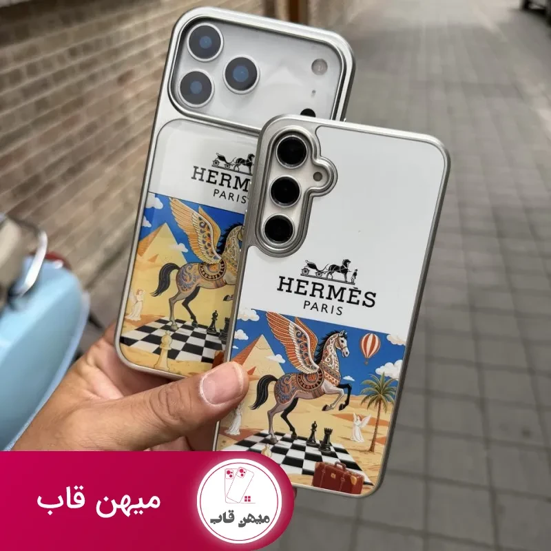 قاب گوشی Hermes (سفید شطرنج )