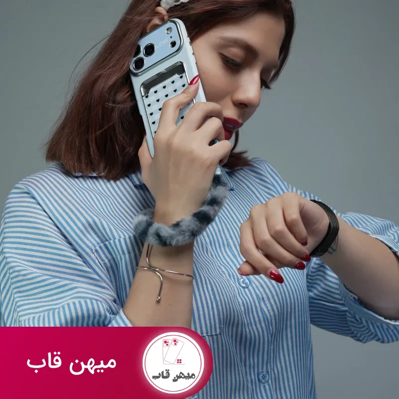 قاب موبایل قلب آیینه ای دریا جاکارتی + بندست