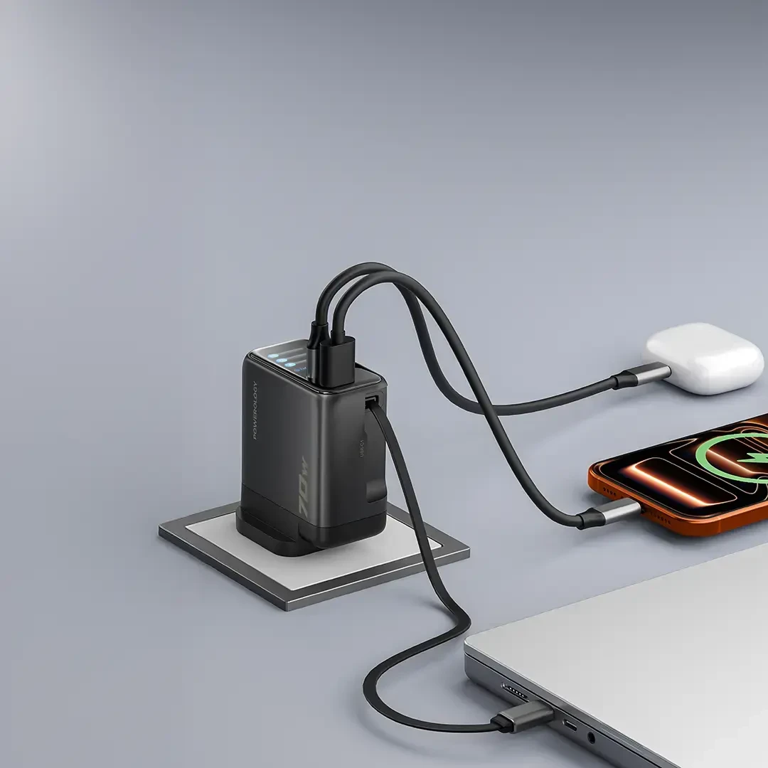 آداپتور پاورولوژی Powerology 70W Al TFT Adapter Retractable Type-C Cable