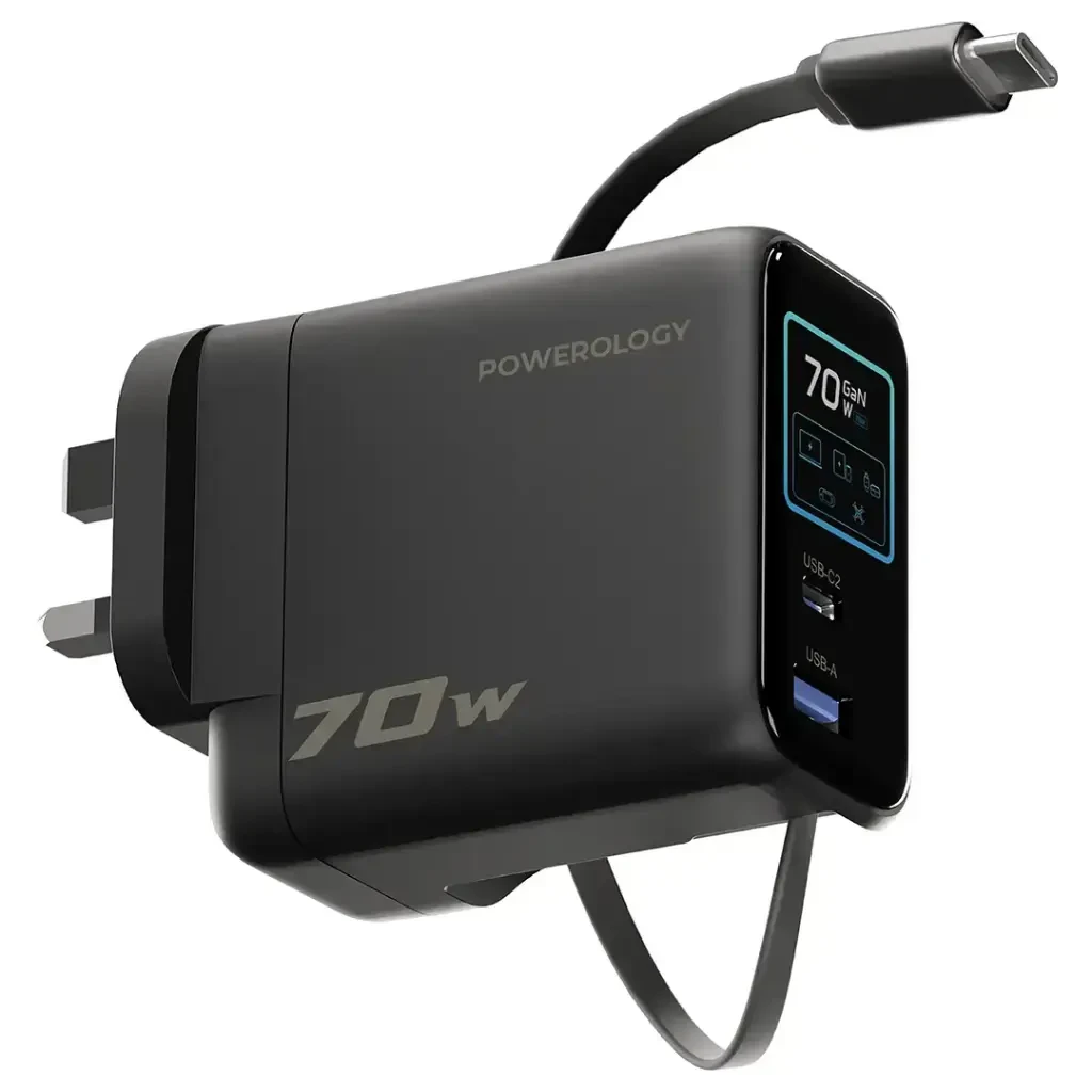آداپتور پاورولوژی Powerology 70W Al TFT Adapter Retractable Type-C Cable